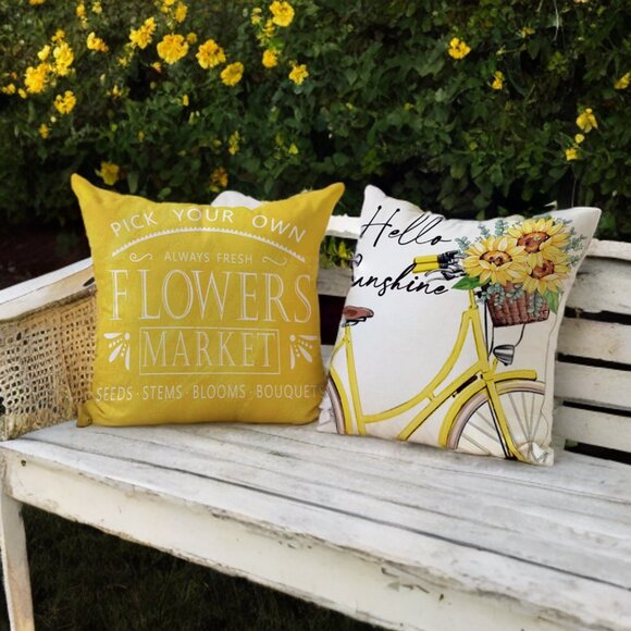 Sunflower Pillow Covers Decorative Throw Cases Farmhouse Accent Floral Decor 18" - Picture 2 of 6